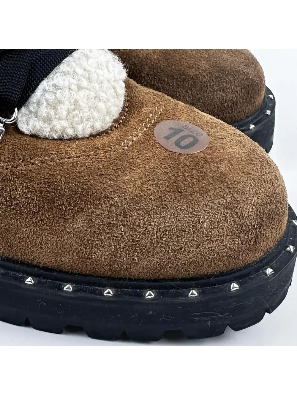Steve Madden Receptive Hiking Boots Womens 10 BrownSuede Faux Fur Lug Sole Studs